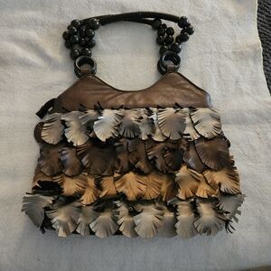 GAL Brand Vinyl Tiered Feather Purse With Wooden Beads